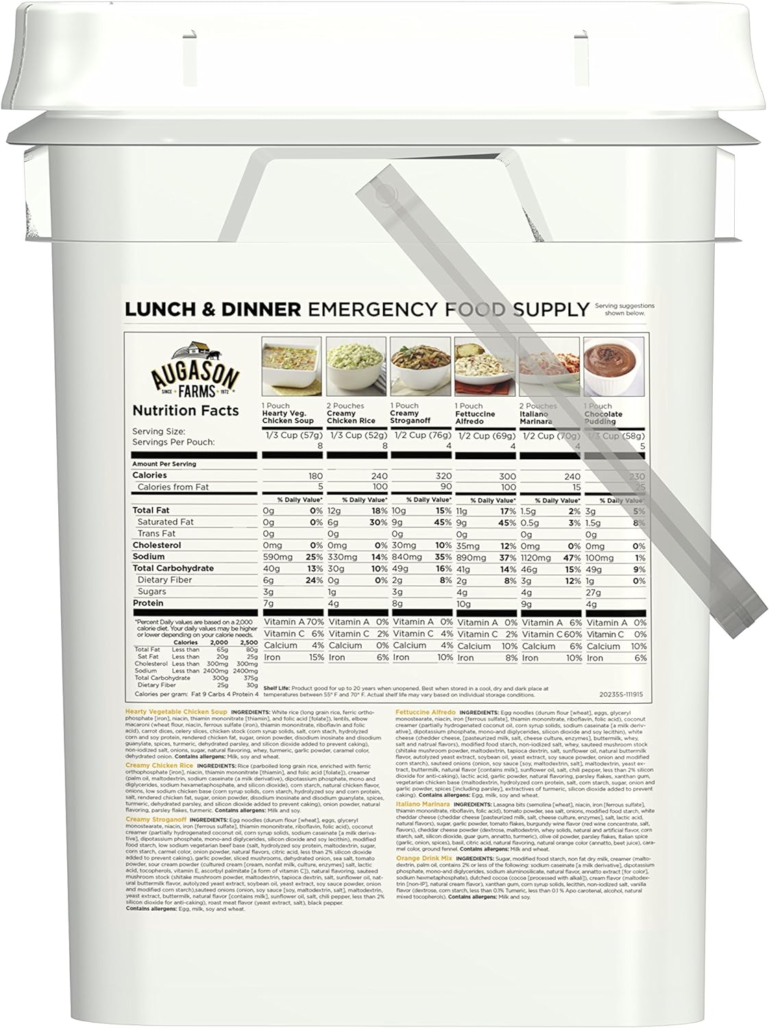 Augason Farms 5-20100 72-Hour 4-Person Emergency Food Storage Kit 14 lbs 7 oz  Lunch and Dinner Variety Pail Emergency Food Supply 4-Gallon Pail