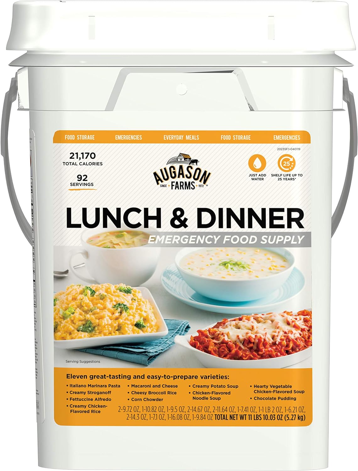 Augason Farms 5-20100 72-Hour 4-Person Emergency Food Storage Kit 14 lbs 7 oz  Lunch and Dinner Variety Pail Emergency Food Supply 4-Gallon Pail