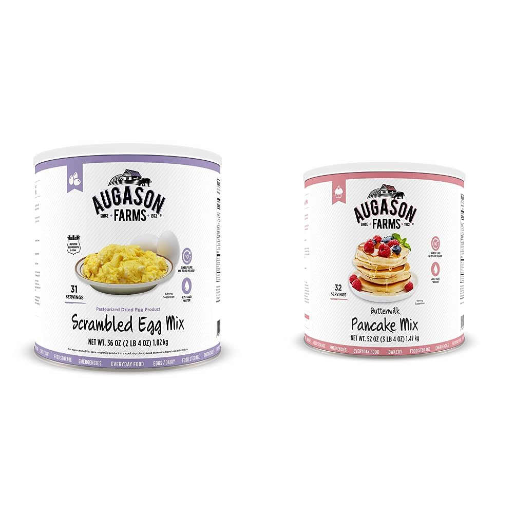 Augason Farms 5-90158 Scrambled Egg Mix, 2 lbs., 4 oz. No. 10 Can  Buttermilk Pancake Mix 3 lbs 4 oz #10 Can