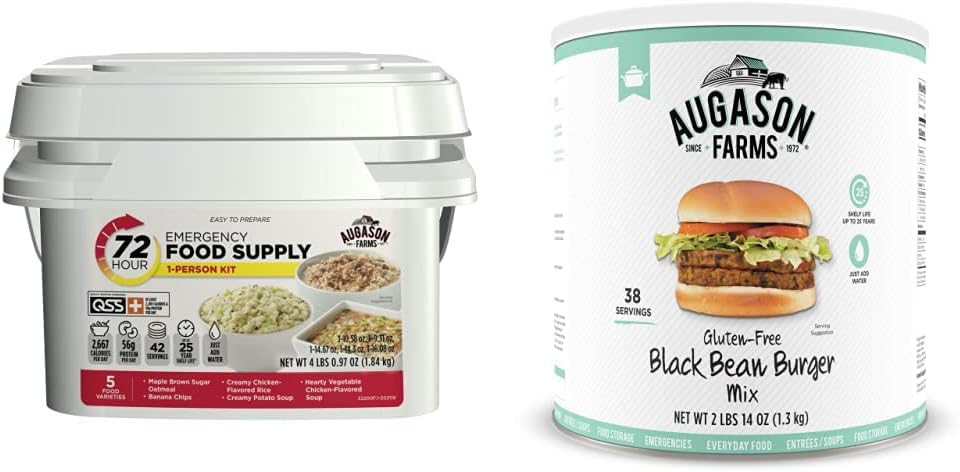 Augason Farms 72-Hour 1-Person Emergency Food Supply Kit 4 lbs 1 oz  Gluten-Free Black Bean Burger 2 lbs 14 oz No. 10 Can 1 Pack