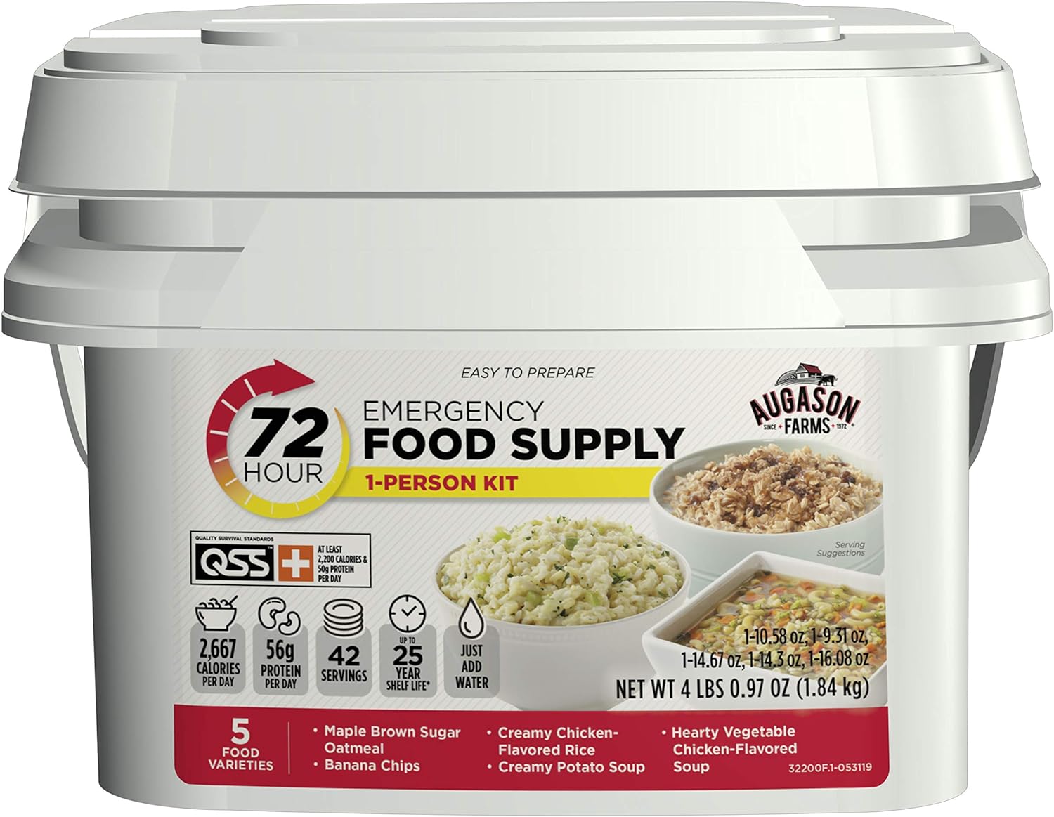 Augason Farms 72-Hour 1-Person Emergency Food Supply Kit 4 lbs 1 oz  Gluten-Free Black Bean Burger 2 lbs 14 oz No. 10 Can 1 Pack