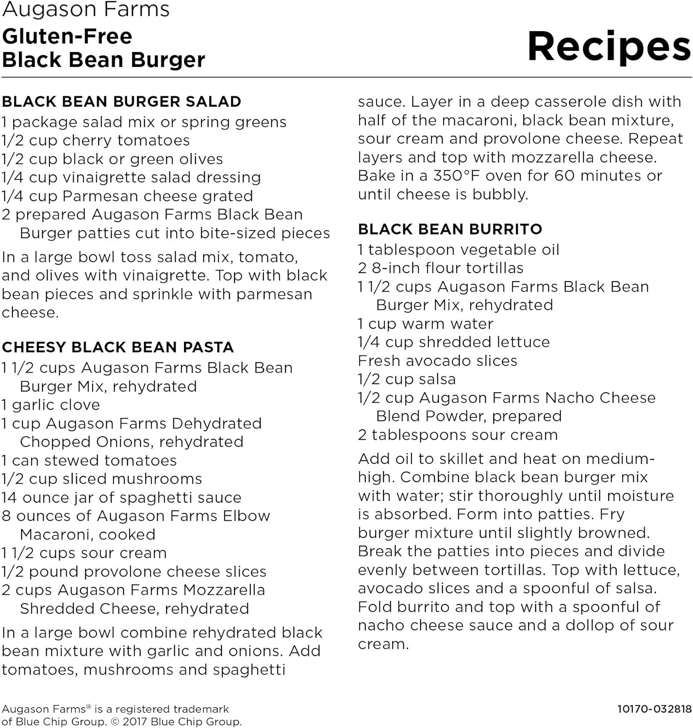 Augason Farms Beef Flavored Vegetarian Meat Substitute 2 Lbs 5 OZ No. 10 Can  Gluten-Free Black Bean Burger 2 lbs 14 oz No. 10 Can 1 Pack