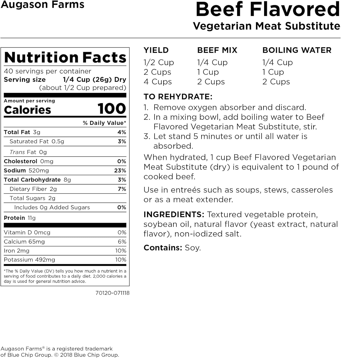 Augason Farms Beef Flavored Vegetarian Meat Substitute 2 Lbs 5 OZ No. 10 Can  Gluten-Free Black Bean Burger 2 lbs 14 oz No. 10 Can 1 Pack