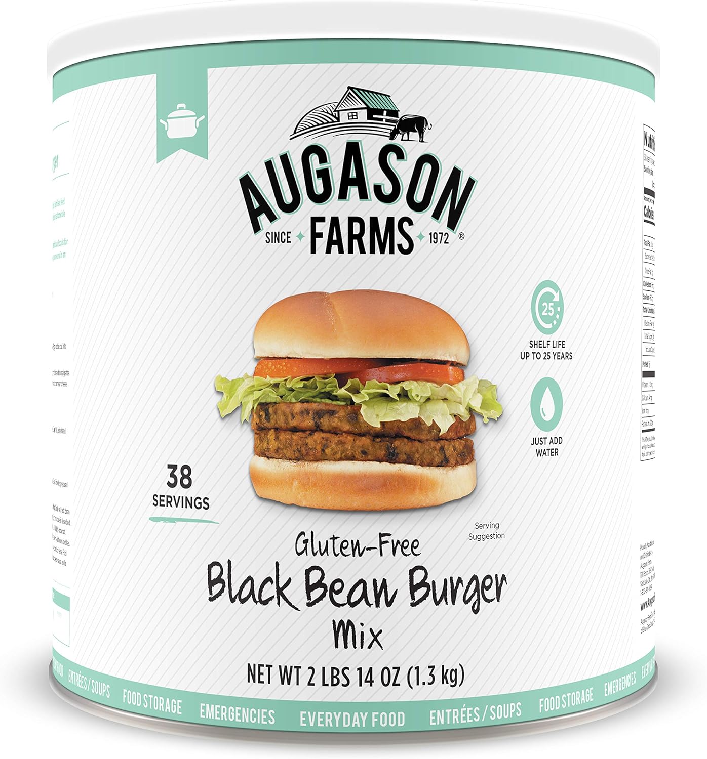 Augason Farms Beef Flavored Vegetarian Meat Substitute 2 Lbs 5 OZ No. 10 Can  Gluten-Free Black Bean Burger 2 lbs 14 oz No. 10 Can 1 Pack