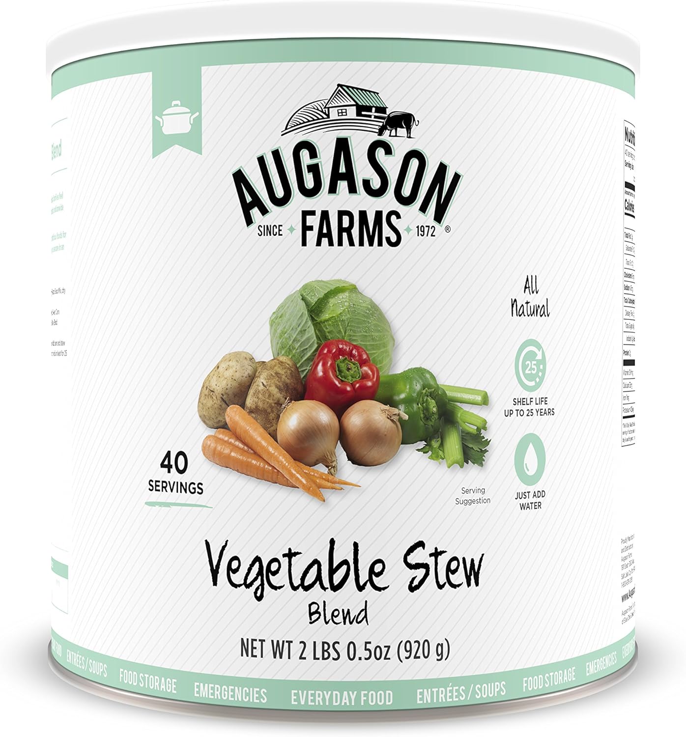 Augason Farms Cheesy Broccoli Soup Mix Can, 54 oz  Vegetable Stew Blend 2 lbs 0.5 Oz