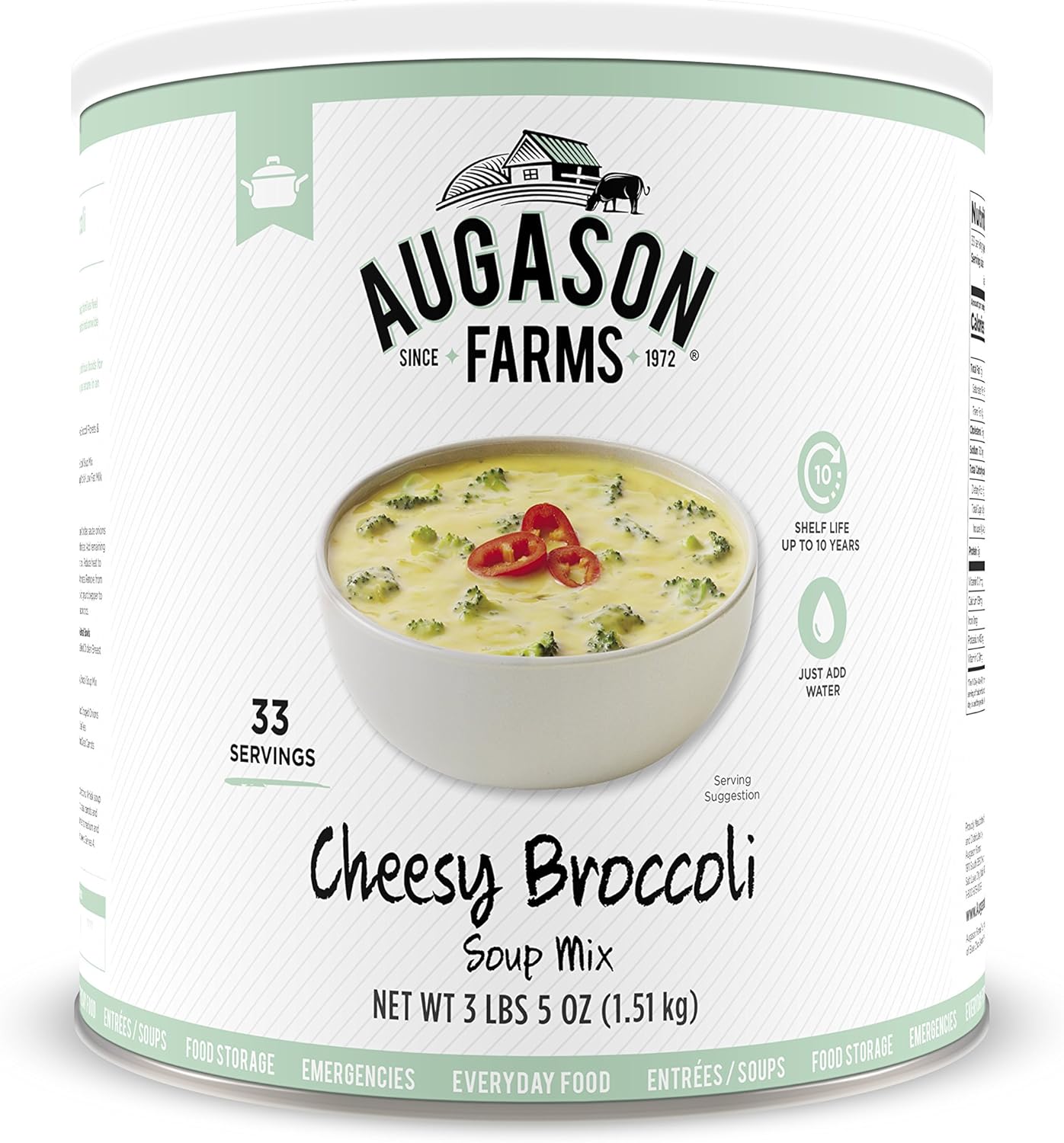 Augason Farms Cheesy Broccoli Soup Mix Can, 54 oz  Vegetable Stew Blend 2 lbs 0.5 Oz