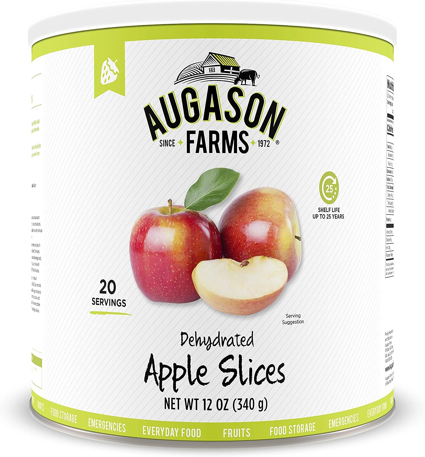 Augason Farms Dehydrated Apple Slices Certified Gluten Free Long Term Food Storage Large No. 10 Can