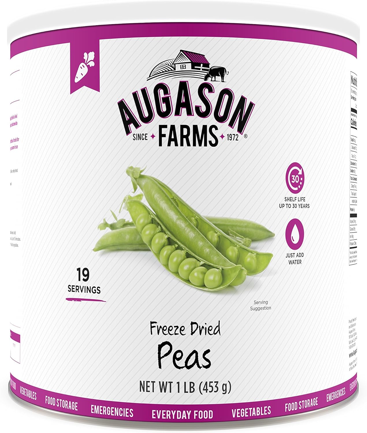 Augason Farms Dehydrated Diced Carrots,net weight 2 lbs 6 ounce.  Freeze Dried Peas #10 Can, 16 oz