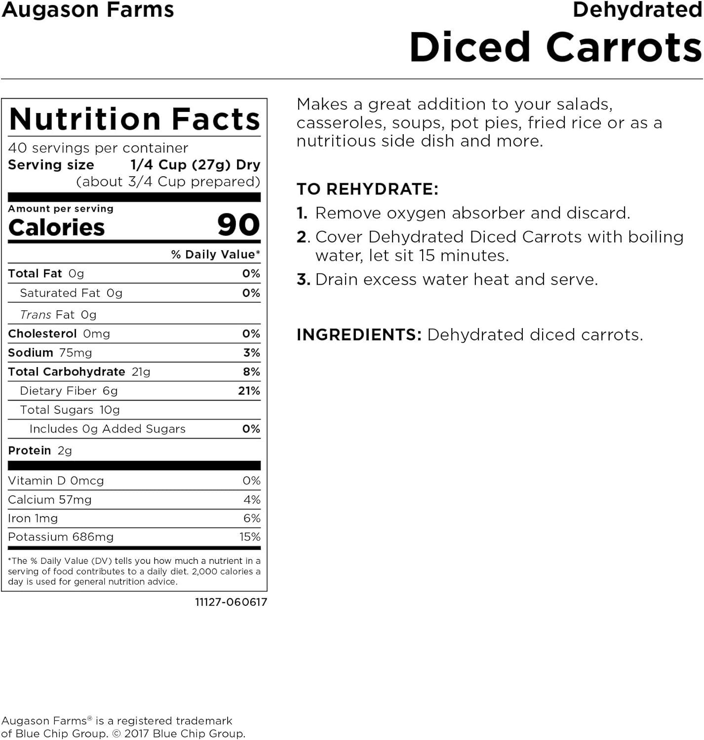 Augason Farms Dehydrated Diced Carrots,net weight 2 lbs 6 ounce.  Freeze Dried Peas #10 Can, 16 oz