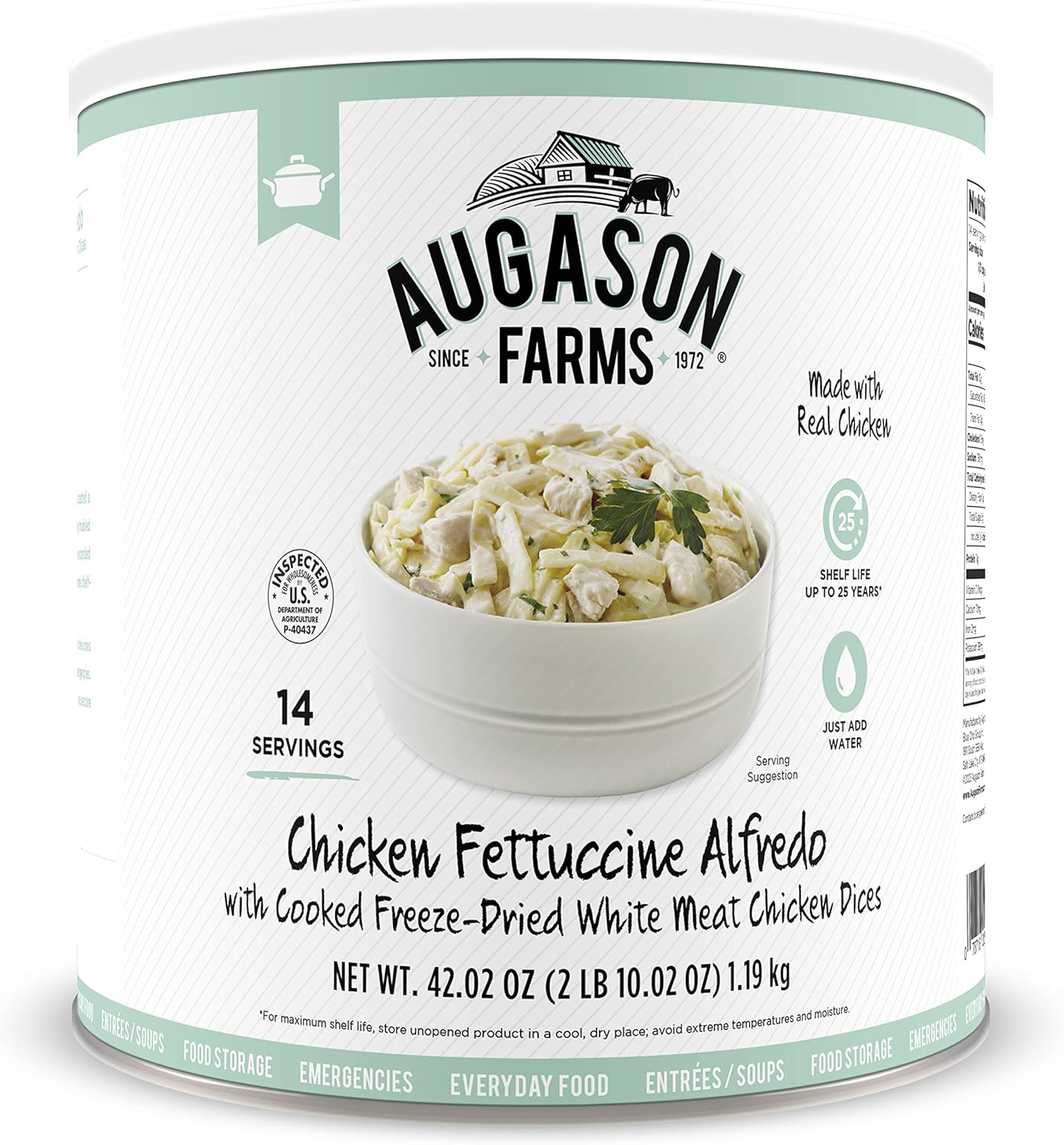 Augason Farms Freeze Dried Chicken Fettuccine Alfredo Kit 42.02 Oz No. 10 Can