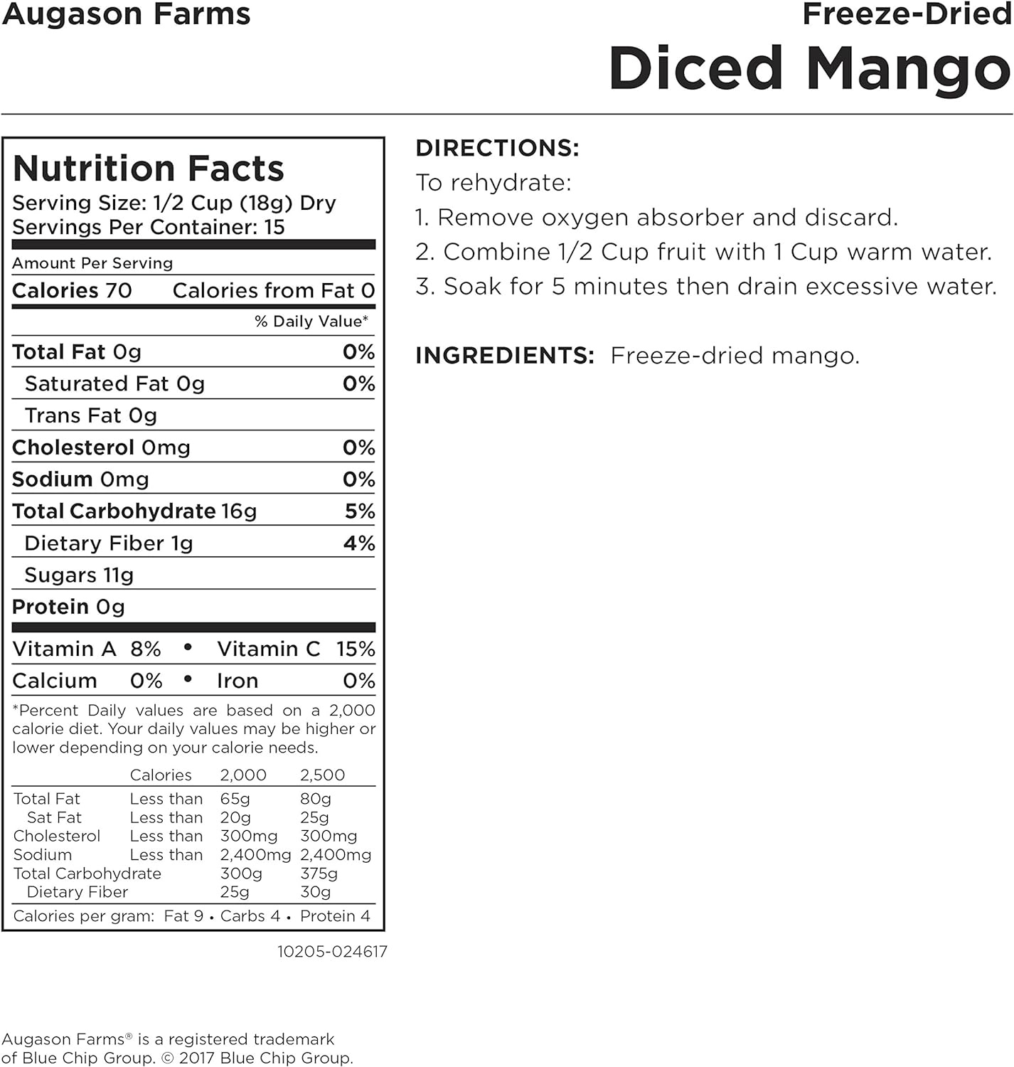 Augason Farms Freeze Dried Diced Mango 9.52 oz No. 10 Can