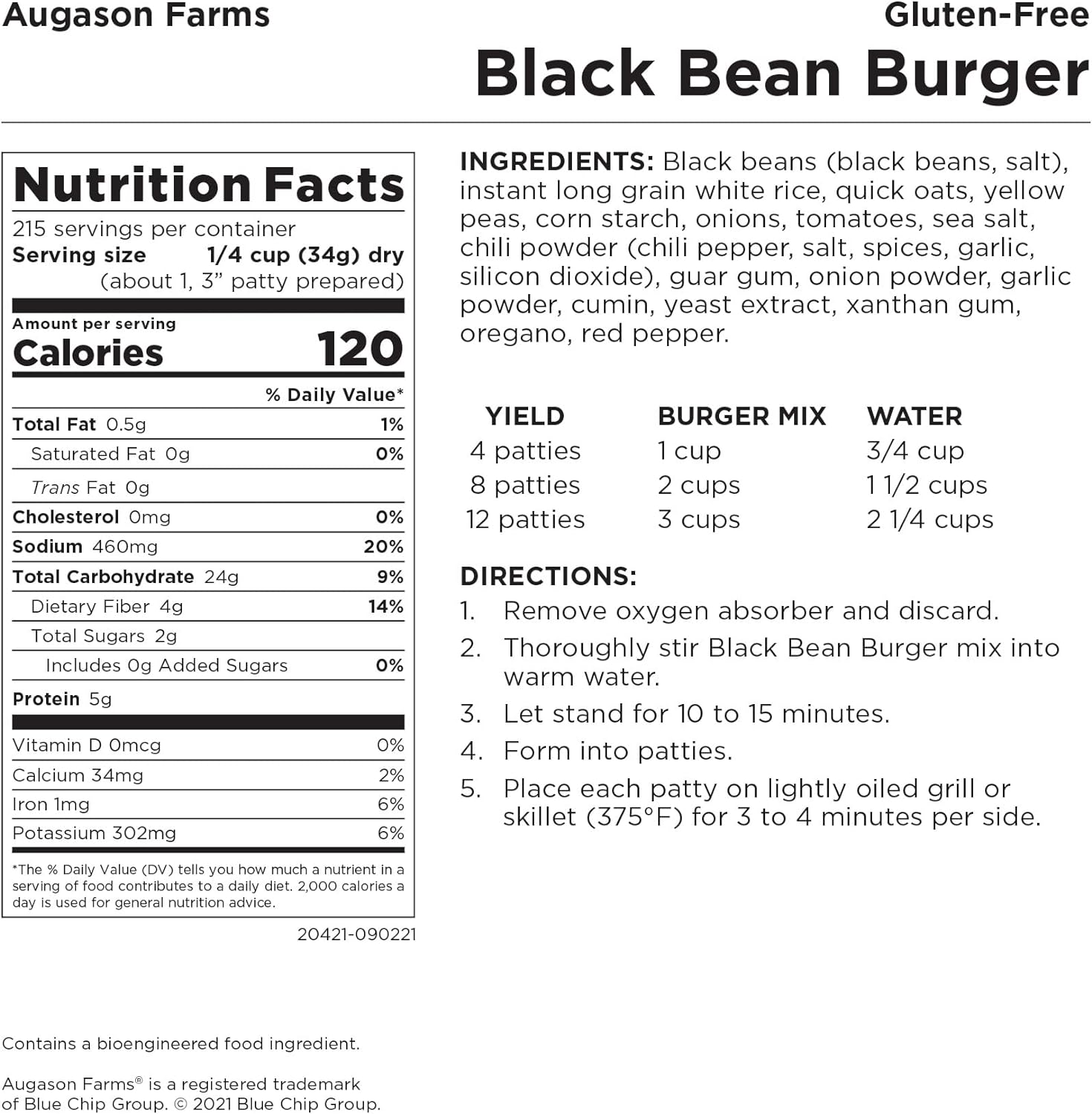 Augason Farms Gluten Free Black Bean Burger 4 Gallon Pail  Butter Powder 2 lbs 4 oz No. 10 Can