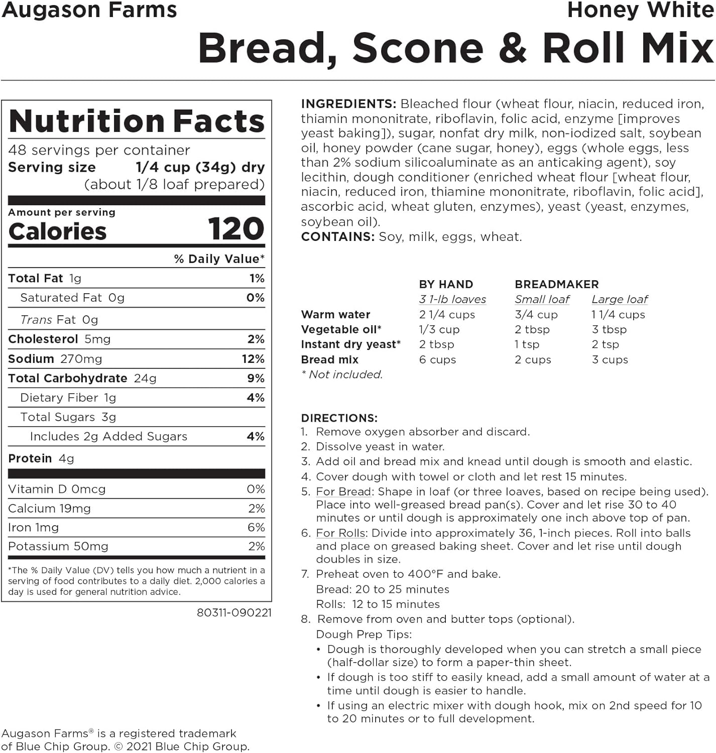 Augason Farms Honey White Bread Scone  Roll Mix Emergency Food Storage #10 Can  Peanut Butter Powder 2 lbs No. 10 Can