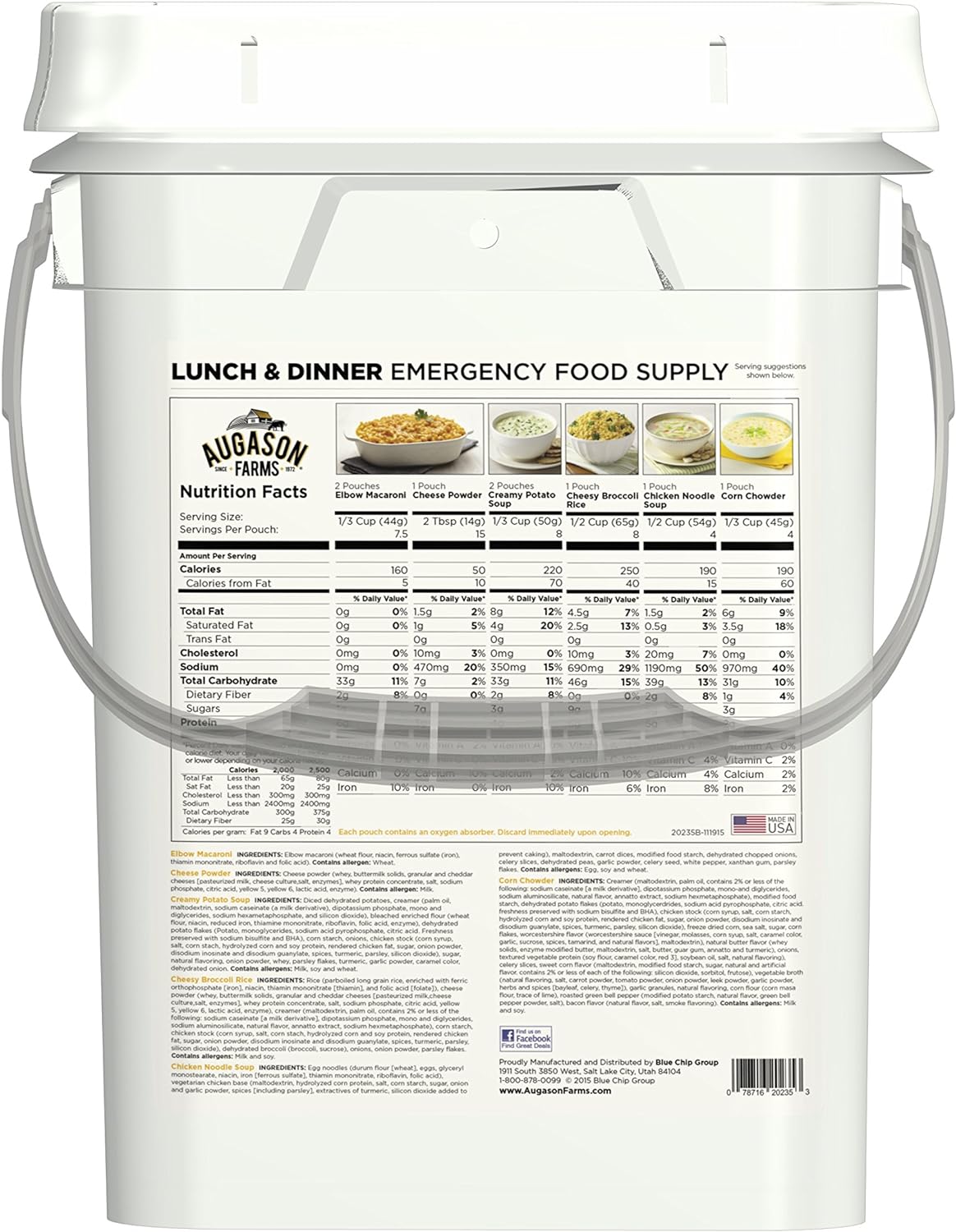 Augason Farms Lunch and Dinner Variety Pail Emergency Food Supply 4-Gallon Pail