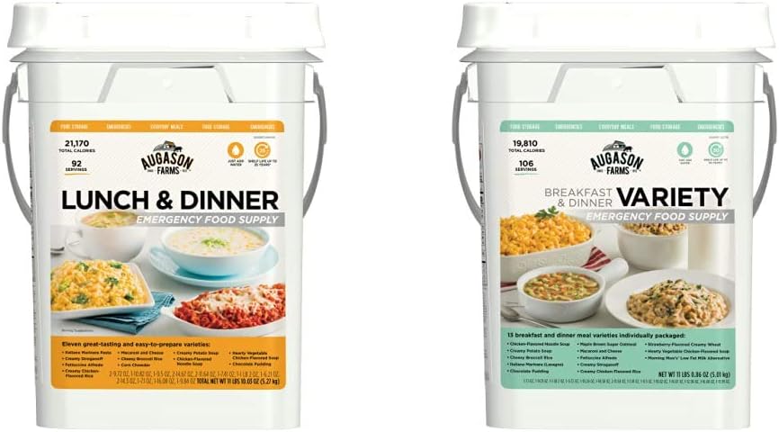 Augason Farms Lunch and Dinner Variety Pail Emergency Food Supply 4-Gallon Pail  Farms Breakfast and Dinner Variety Pail Emergency Food Supply Everyday Meals 4 Gallon Pail