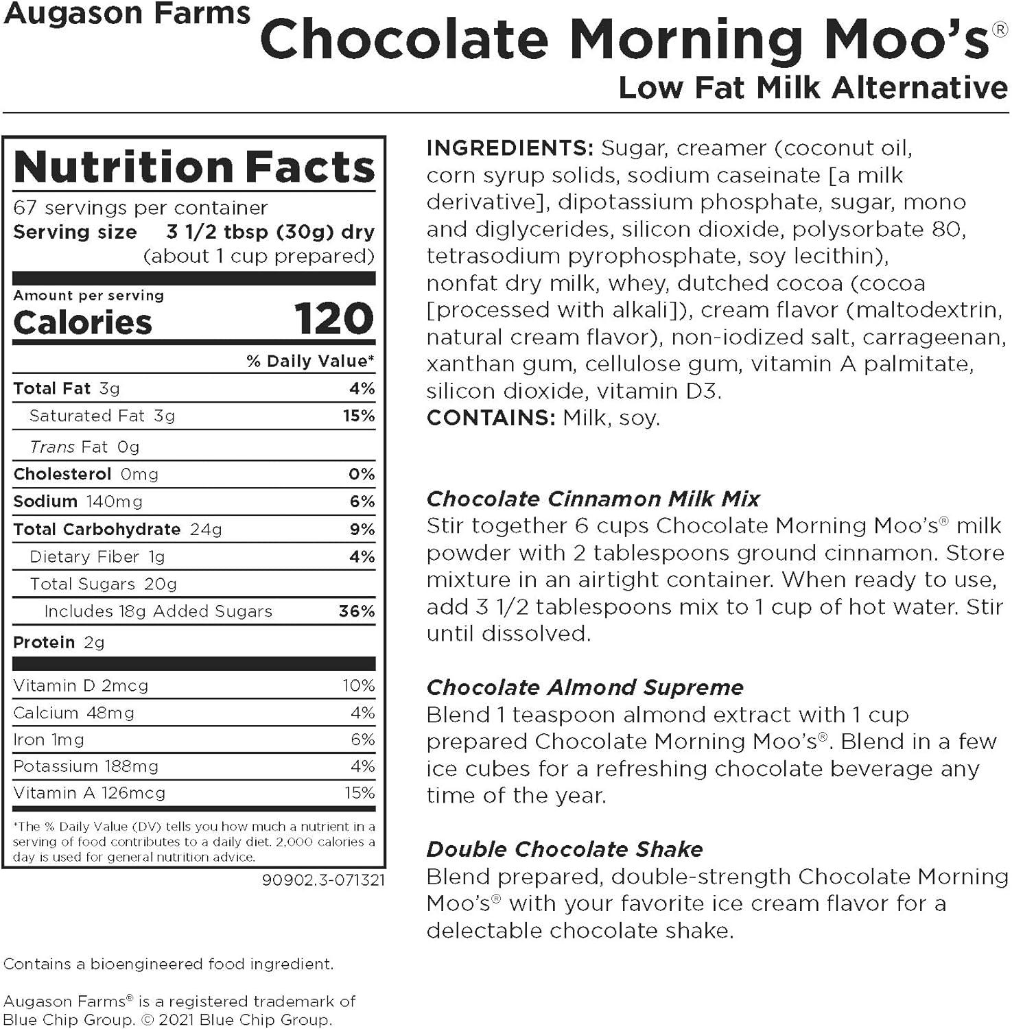 Augason Farms Morning Moos Chocolate Low Fat Milk Alternative 4 lbs 7 oz No. 10 Can  Butter Powder 2 lbs 4 oz No. 10 Can