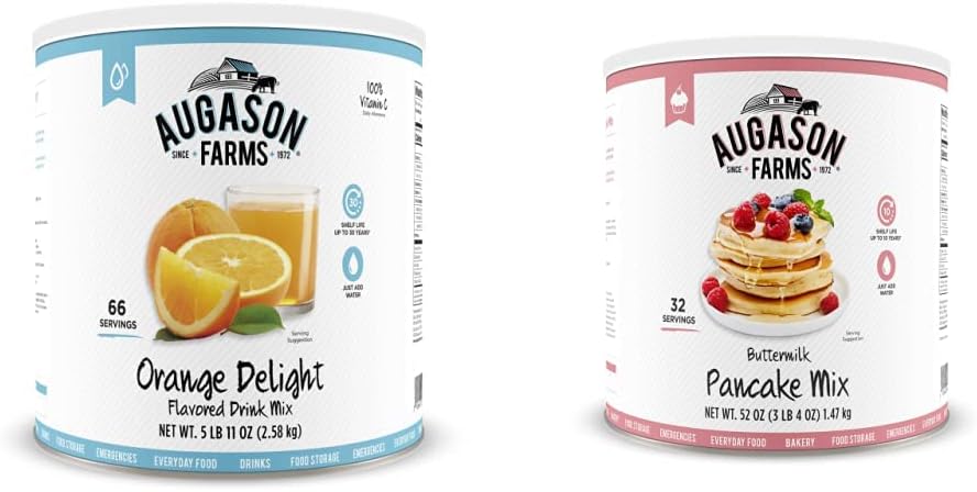 Augason Farms Orange Delight Drink Mix 5 lb. 11 oz Buttermilk Pancake Mix 3 lbs 4 oz #10 Can