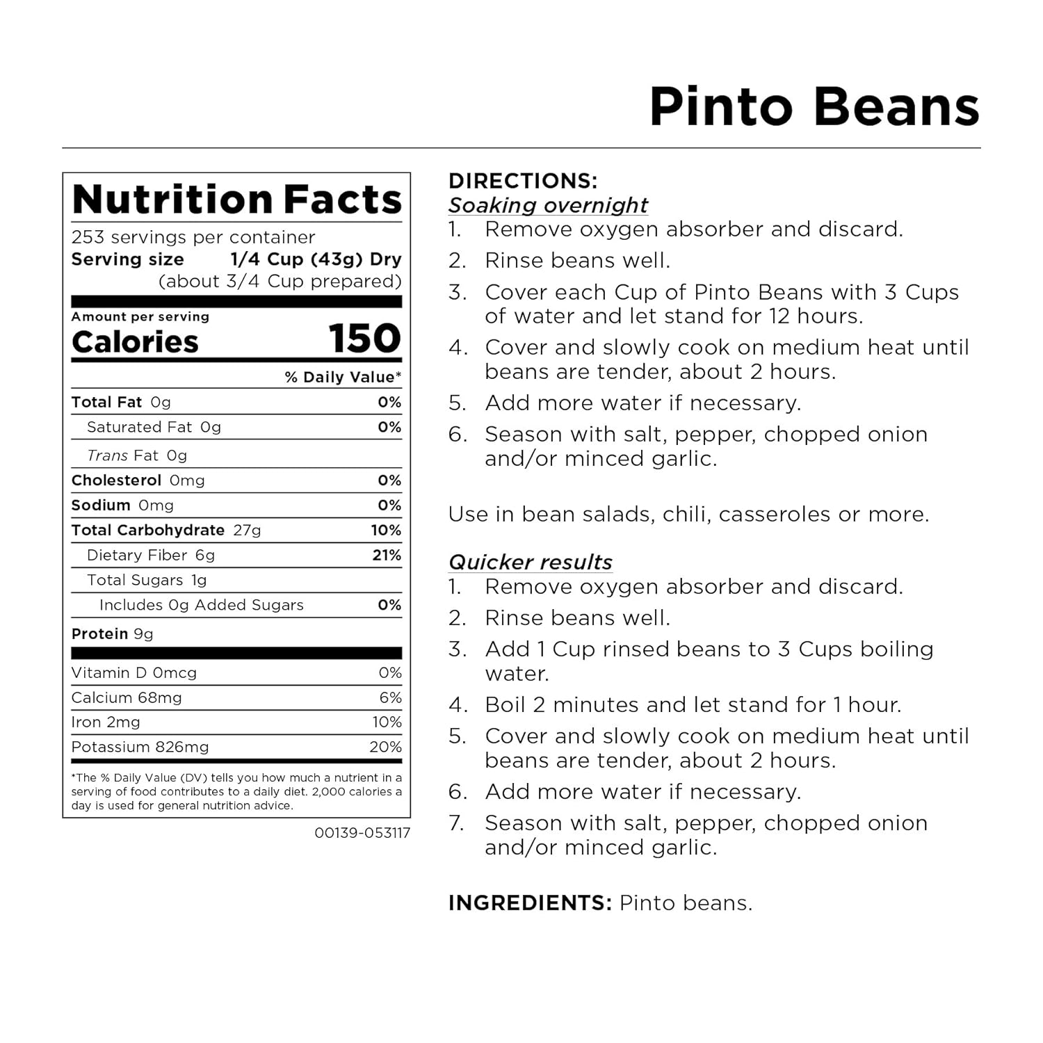 Augason Farms Pinto Beans 4 lbs 15 oz No. 10 Can