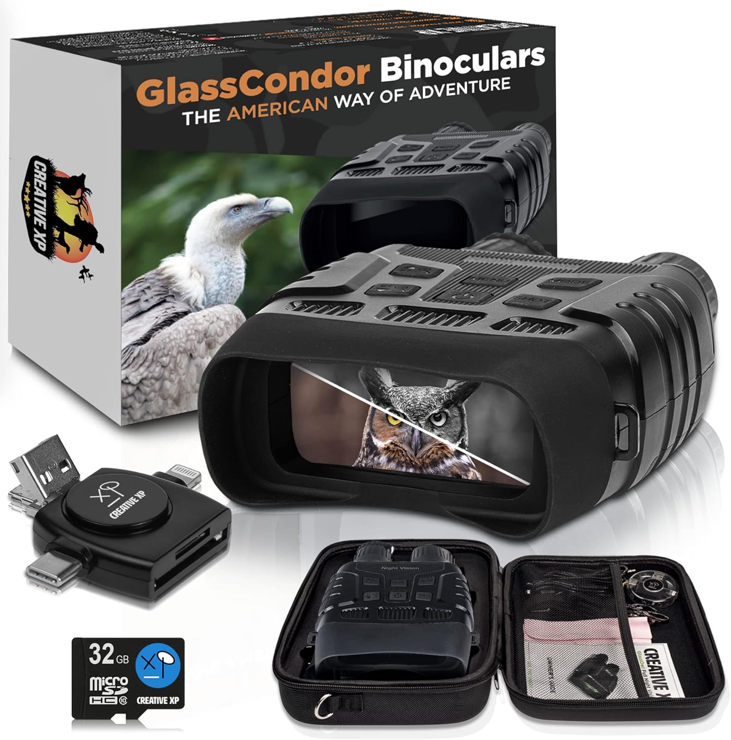 CREATIVE XP Night Vision Goggles - Military Grade, Digital Infrared Binoculars - Deer Hunting Accessories, Tactical Gear W/ 32GB, SD Card Reader, 6 AA Batteries, High-Performance Optics, Armor Body