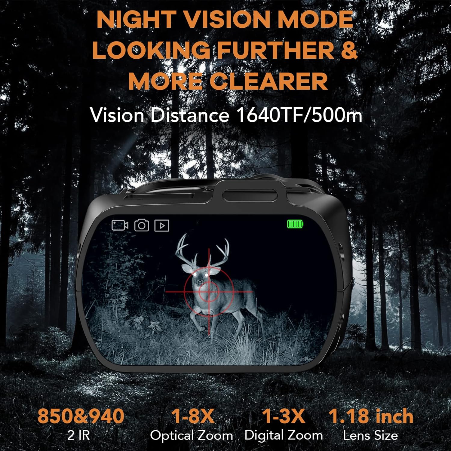Foshderk 2IR 1-24X Zoom 3in1 Night Vision Binoculars Monocular Night Vision Goggles Mens Gifts Binoculars for Adults Night and Day,Vision Distance 1640ft/500M,LCD Screen 800*480 RES,PhotoVideos 1080P