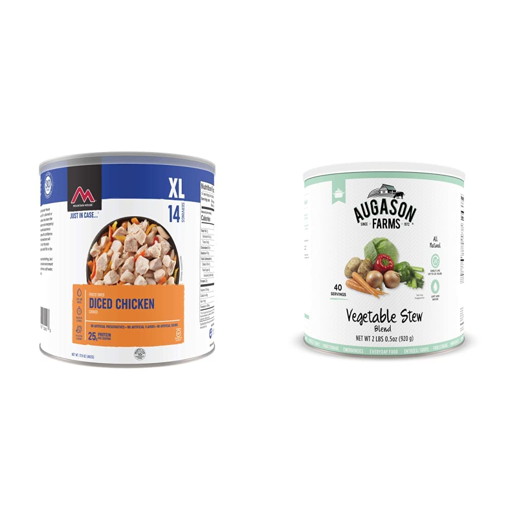 Mountain House Cooked Diced Chicken | Freeze Dried Survival  Emergency Food | #10 Can | Gluten-Free, 30235-Parent  Augason Farms Vegetable Stew Blend 2 lbs 0.5 oz No. 10 Can