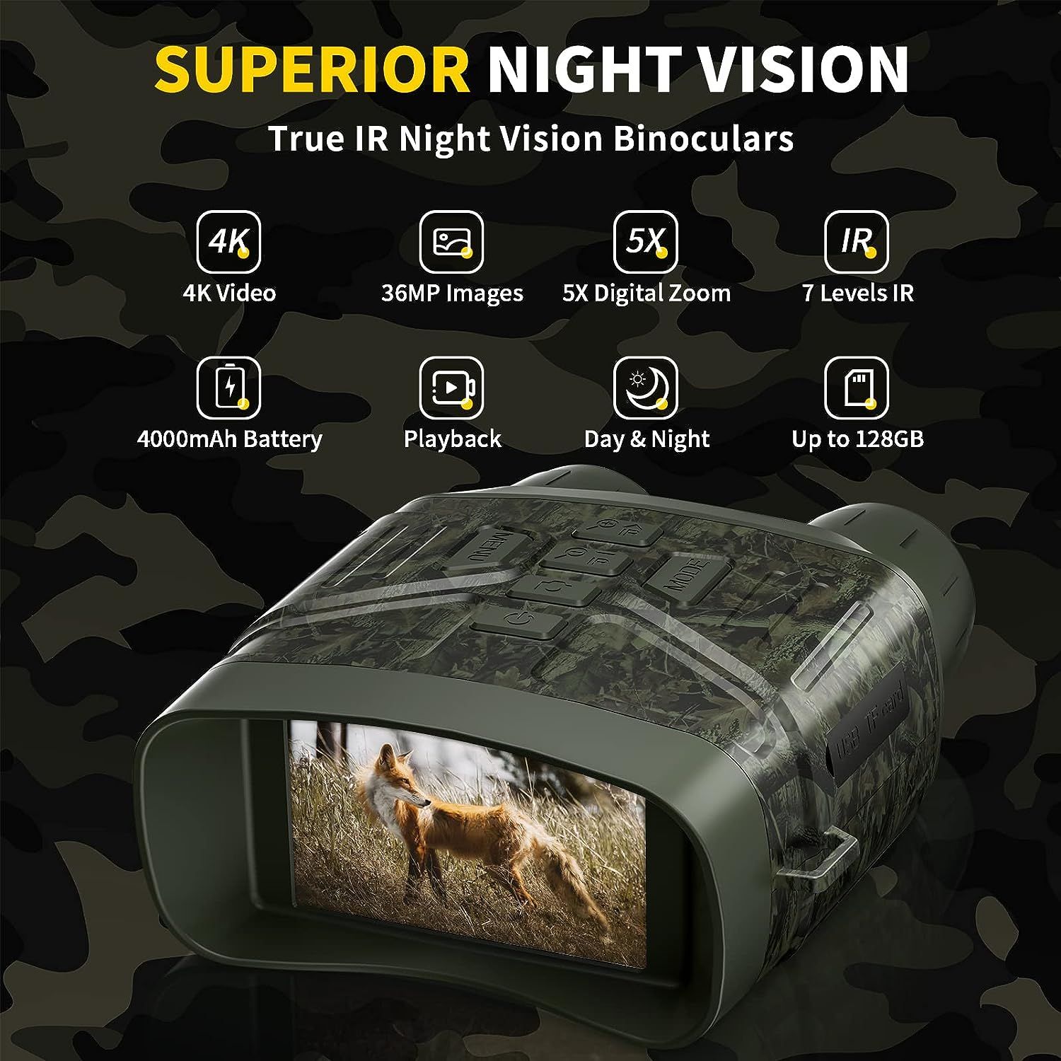 Night Vision Goggles - 4K Night Vision Binoculars for Adults, 3 Large Screen Binoculars can Save Photo and Video with 32GB Memory Card  Rechargeable Lithium Battery