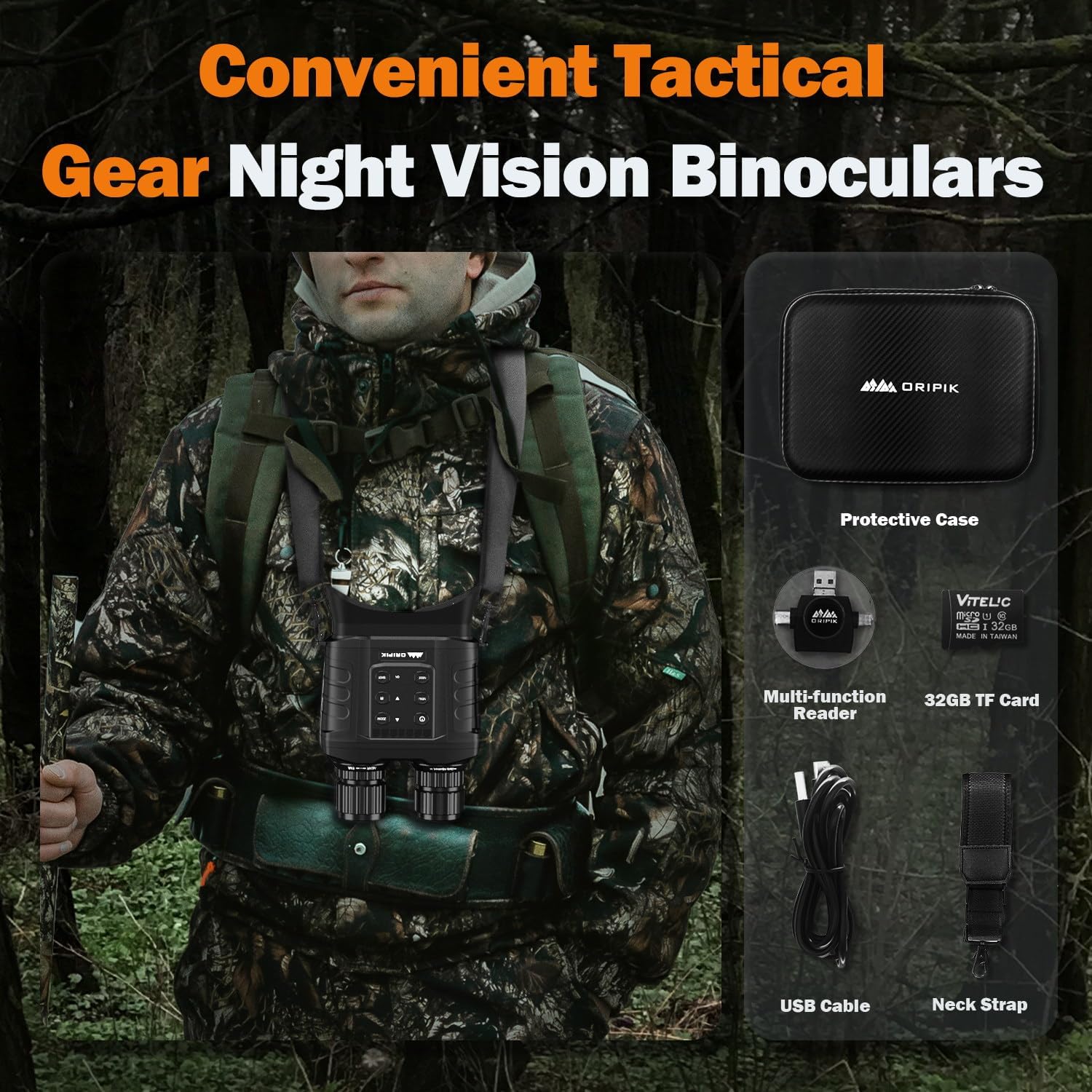 ORIPIK Night Vision Binoculars  Goggles: Military Grade Infrared Goggles for Adults True 850NM IR 20x Optical  4X Digital Recording Binoculars for Surveillance