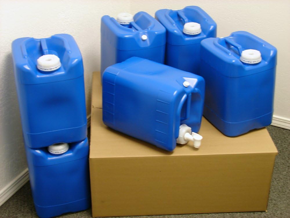 5 Gallon Samson Stackers, Blue, 6 Pack (30 Gallons), Emergency Water Storage Kit - New! - Clean! - Boxed! Kit Includes one Spigot  Wrench