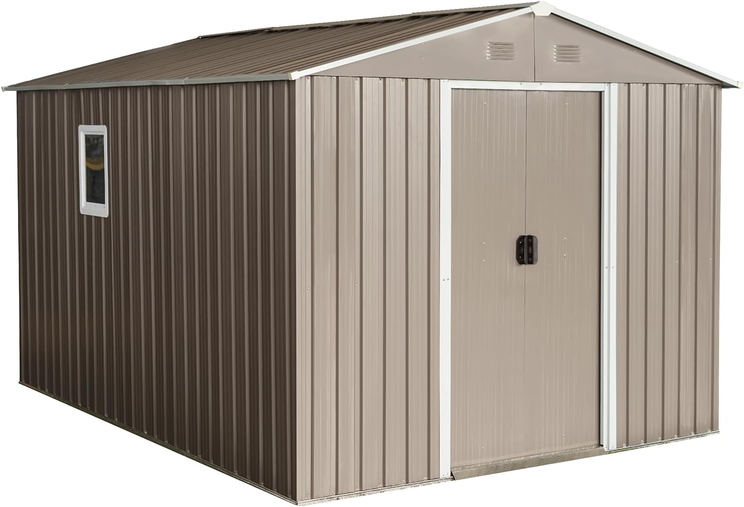 8x10 FT Outdoor Storage Sheds, with Sliding Doors Padlock Aluminum and Frames Metal Floor Base, Utility Tool Storage Shed for Patio Lawn Backyard Trash Cans