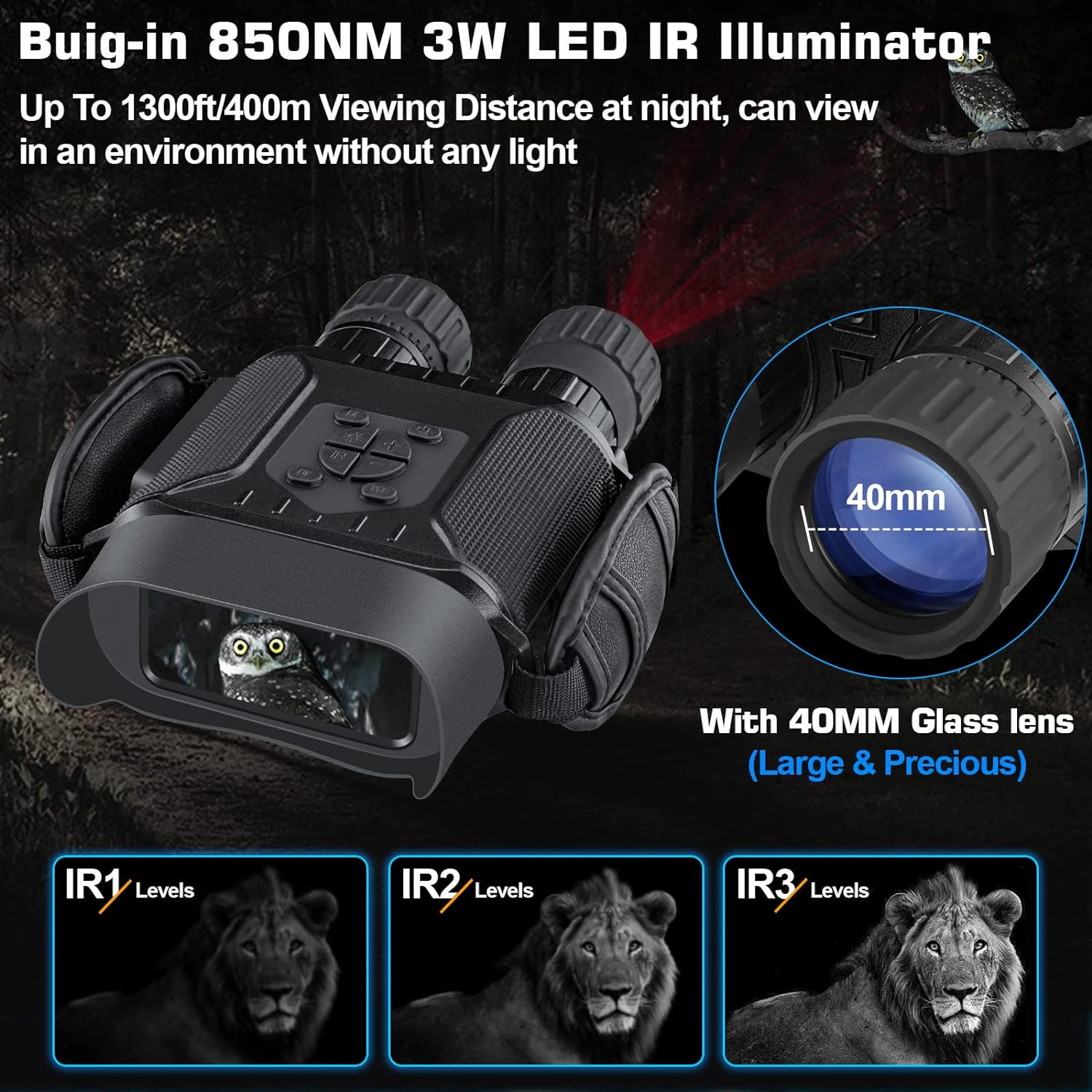 Bestguarder Digital Night Vision Binoculars for Adults,True IR Illuminator for Complete Darkness,High Sensitivity COMS Sensor Night Goggles for Hunting/NV-900 High-end Gifts