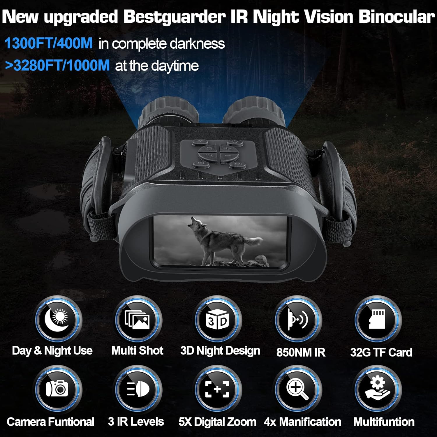 Bestguarder Digital Night Vision Binoculars for Adults,True IR Illuminator for Complete Darkness,High Sensitivity COMS Sensor Night Goggles for Hunting/NV-900 High-end Gifts