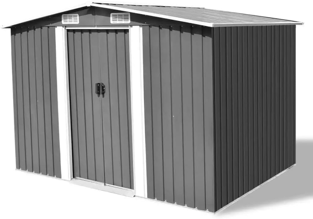 DCOT 101.2 x80.7 x70.1 Gray Metal Garden Storage Shed Easy to Assemble for Outdoor Backyard Gardens