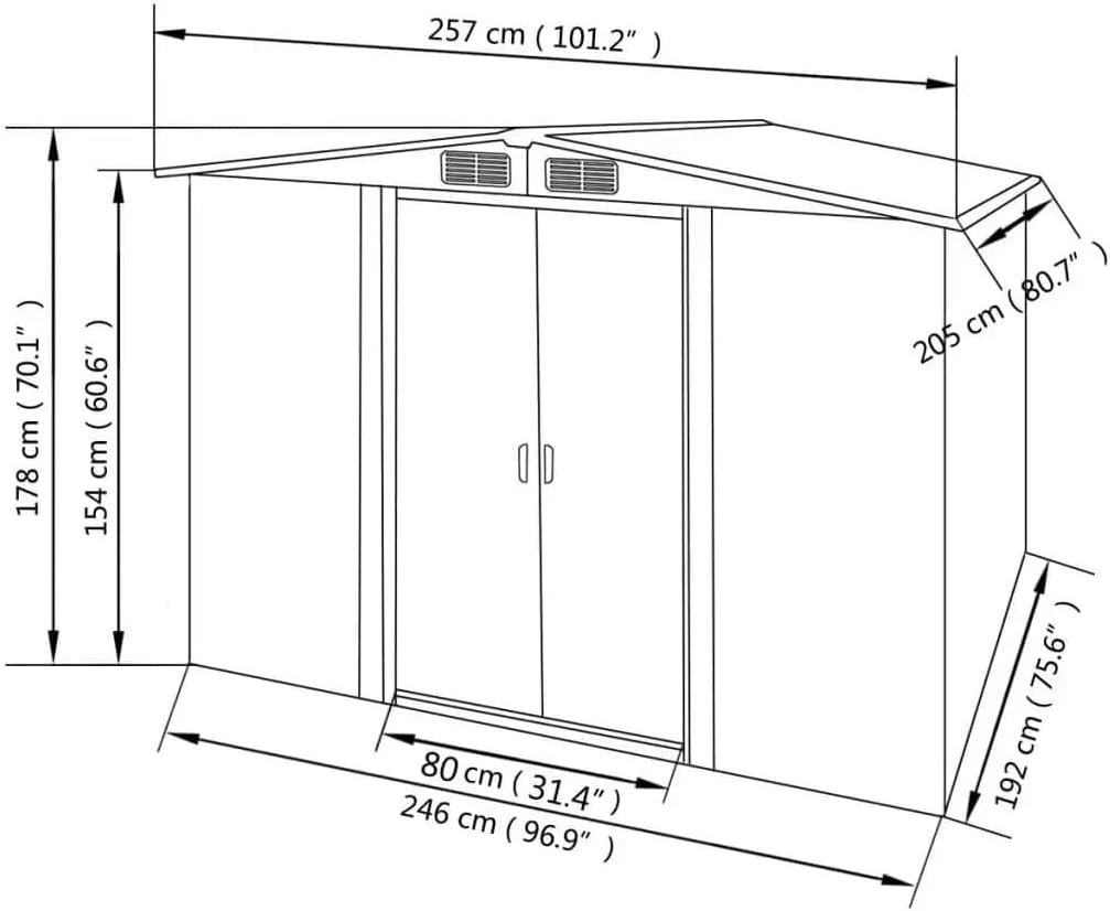 DCOT 101.2 x80.7 x70.1 Gray Metal Garden Storage Shed Easy to Assemble for Outdoor Backyard Gardens