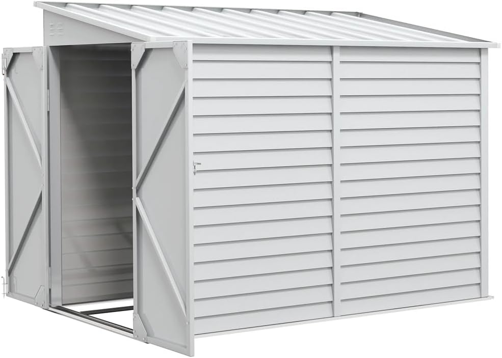 DCOT 5 X 9 Outdoor Storage Shed, Lean to Metal Shed with Foundation, Lockable Doors, and Gloves