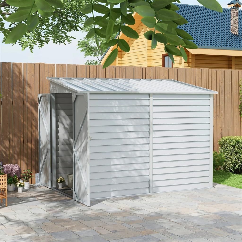 DCOT 5 X 9 Outdoor Storage Shed, Lean to Metal Shed with Foundation, Lockable Doors, and Gloves