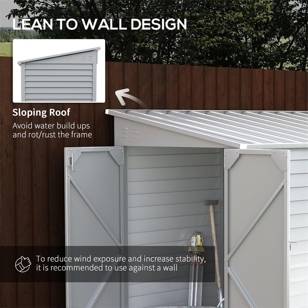 DCOT 5 X 9 Outdoor Storage Shed, Lean to Metal Shed with Foundation, Lockable Doors, and Gloves