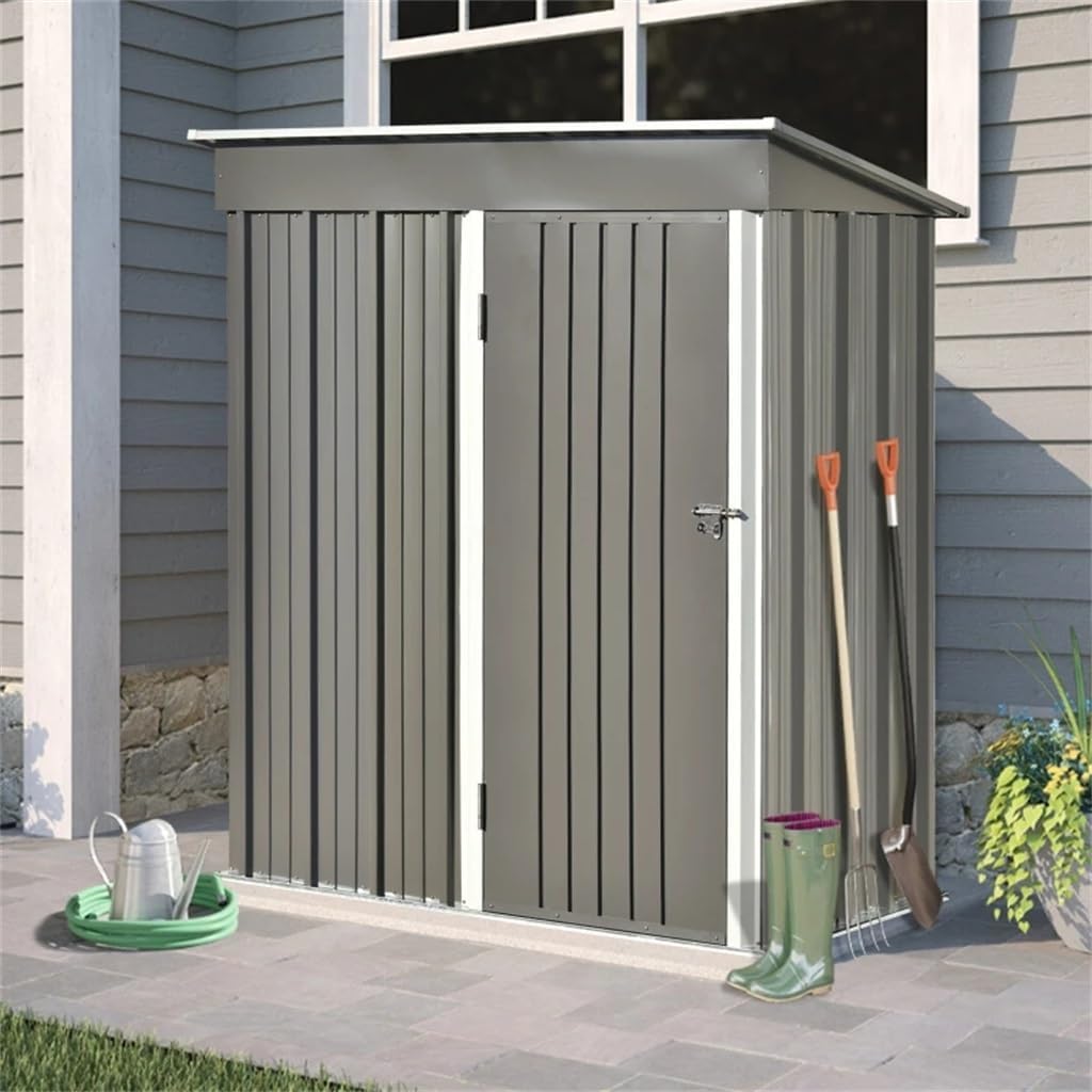 DCOT 5ft Wx3ft. L Garden Shed, Metal Lean-to Storage Shed with Lockable Door, Tool Cabinet for Backyard, Lawn, Garden