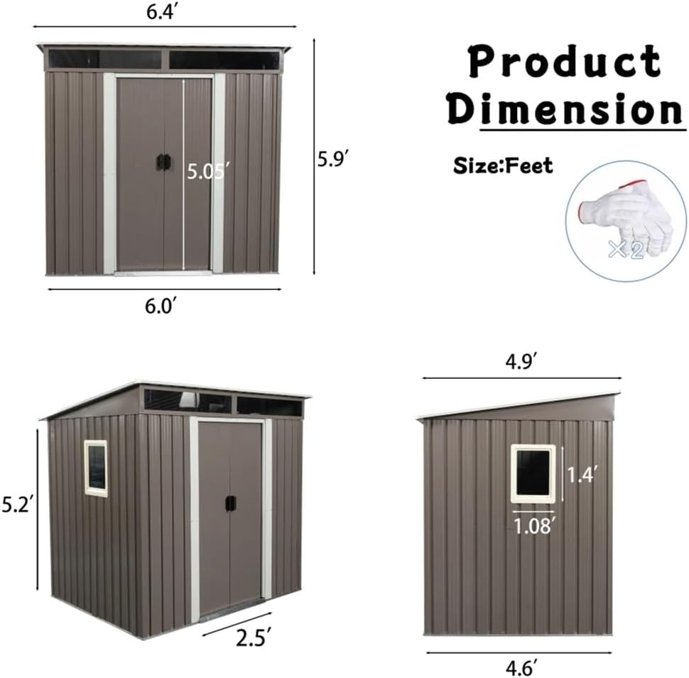 DCOT 6ft X 5ft Outdoor Metal Storage Shed with Window Transparent Plate