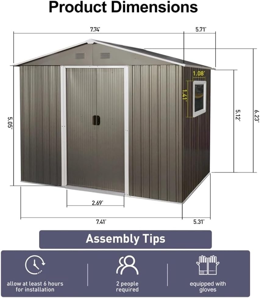 DCOT 6ft X 8ft Outdoor Metal Storage Shed with Window Grey