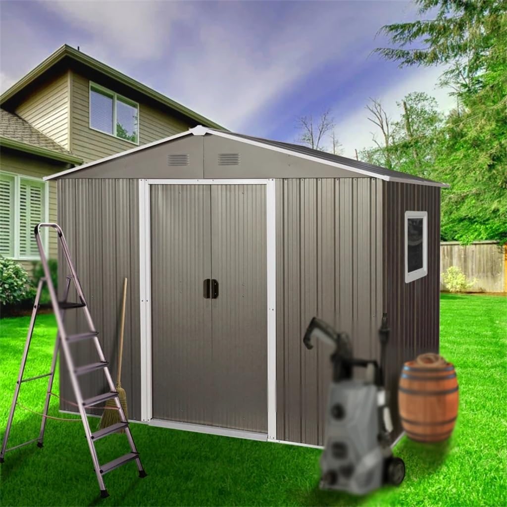 DCOT 6ft X 8ft Outdoor Metal Storage Shed with Window Grey