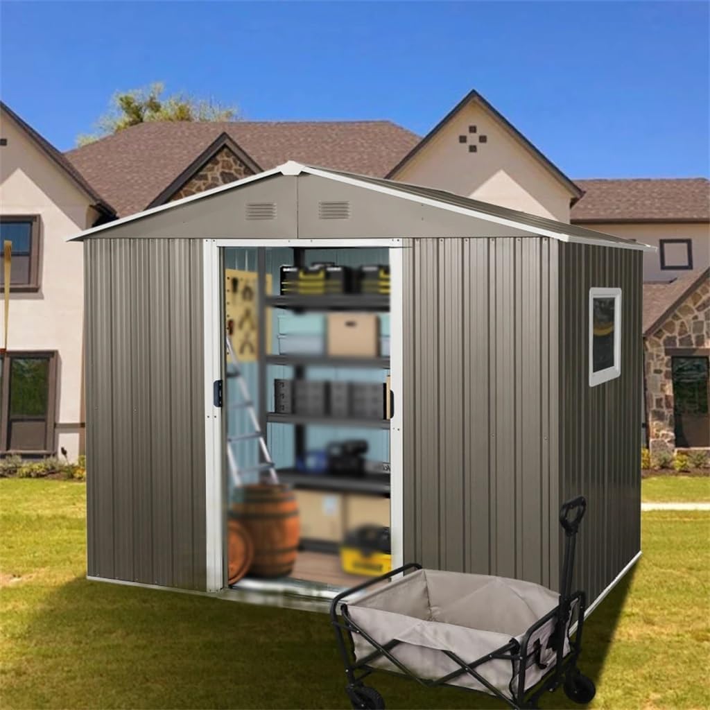 DCOT 6ft X 8ft Outdoor Metal Storage Shed with Window Grey