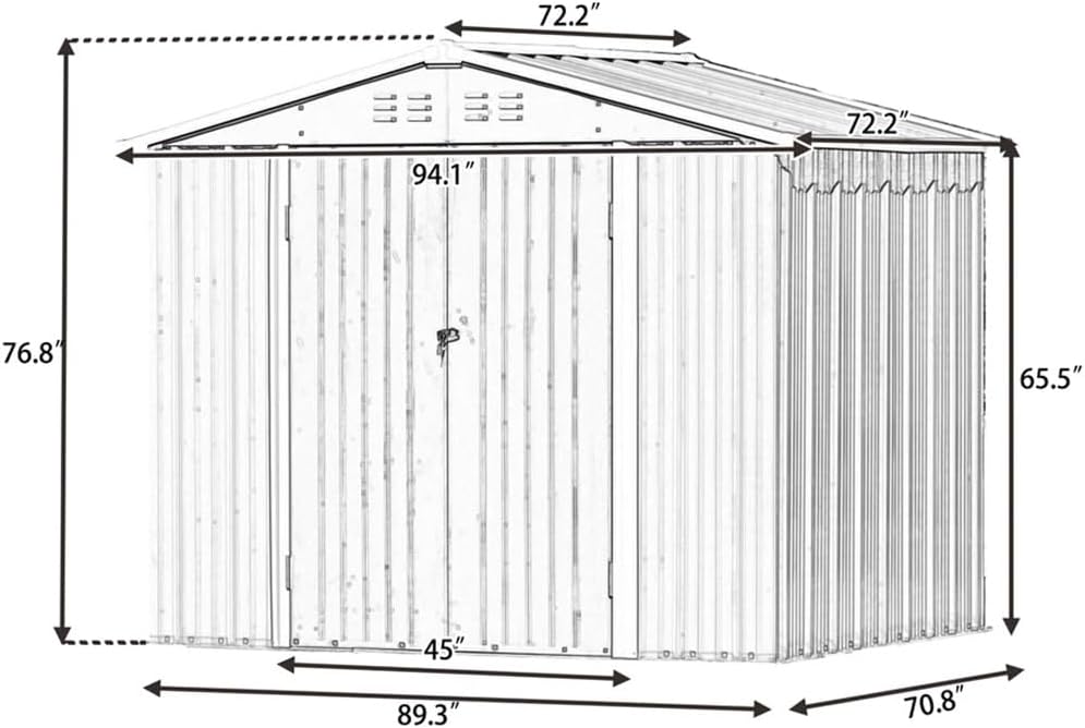 DCOT 8 Ft. X 6 Ft. Patio Garden Shed with Lockable Door Metal Storage Shed with Vent and Base Frame Tool Cabinet, Brown