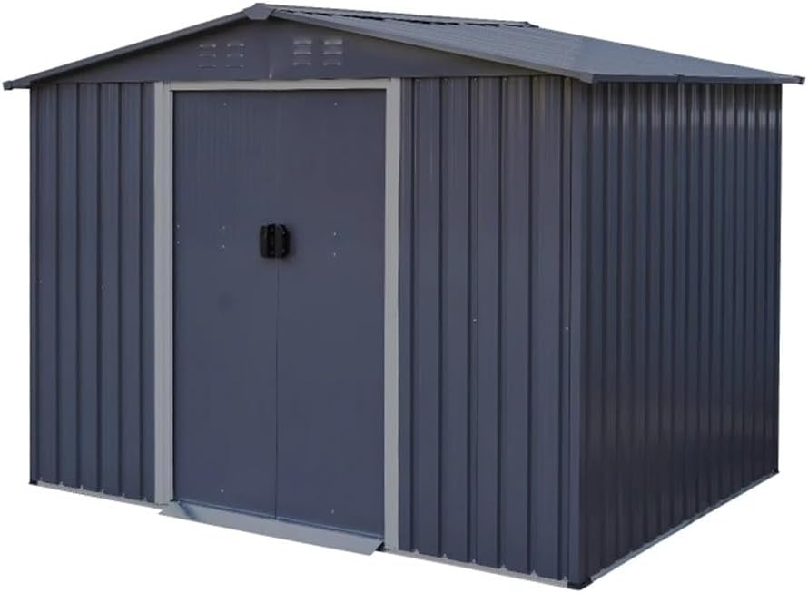 DCOT 8 X 6FT Large Metal Tool Sheds,Heavy Duty Storage House with Sliding Doors W/Air Vent for Outdoor Backyard Gardens