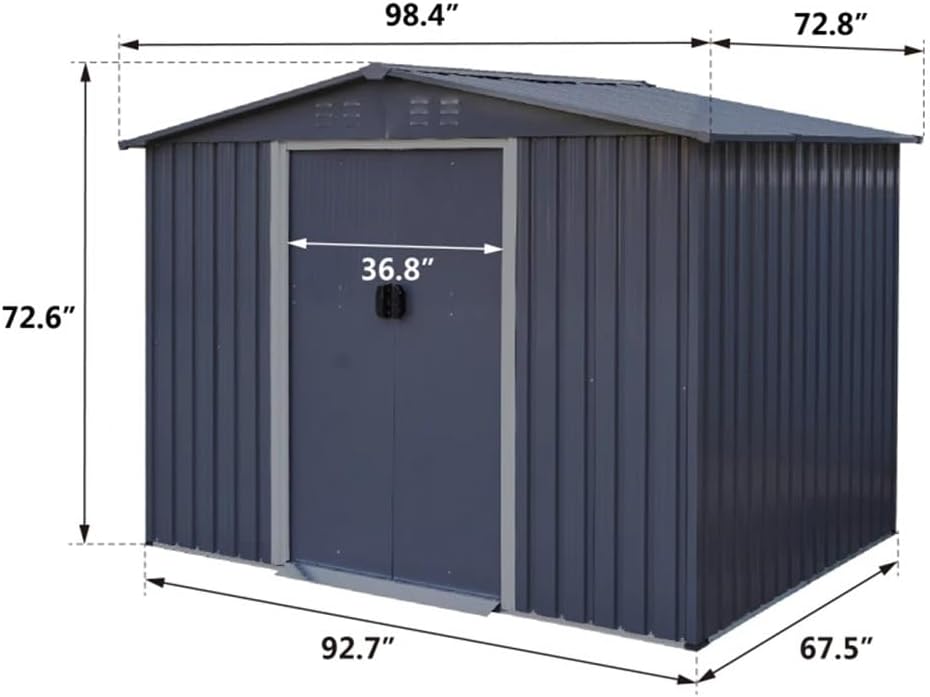 DCOT 8 X 6FT Large Metal Tool Sheds,Heavy Duty Storage House with Sliding Doors W/Air Vent for Outdoor Backyard Gardens