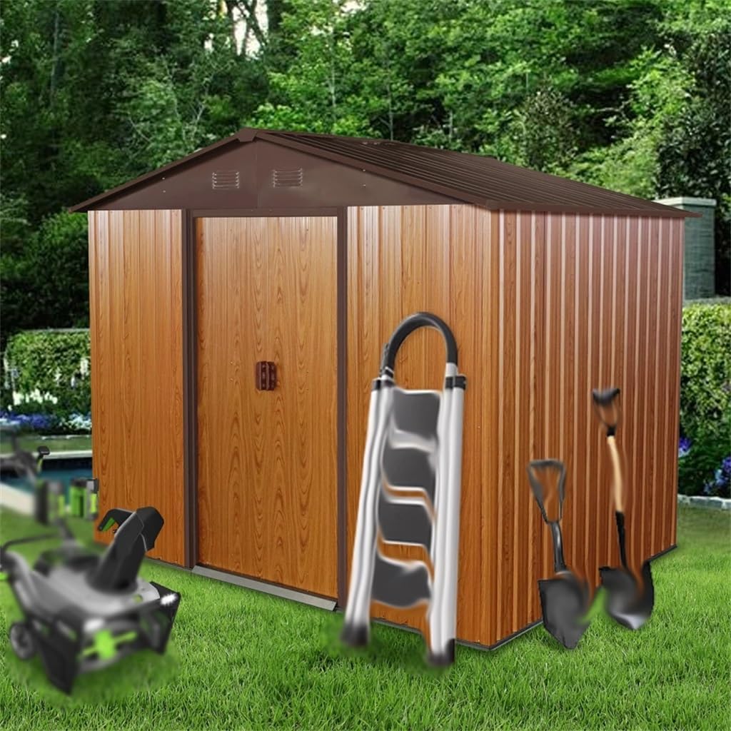 DCOT Backyard Storage Shed Galvanized Steel Frame Outdoor Garden Shed Metal Utility Tool with Latches and Lockable Door