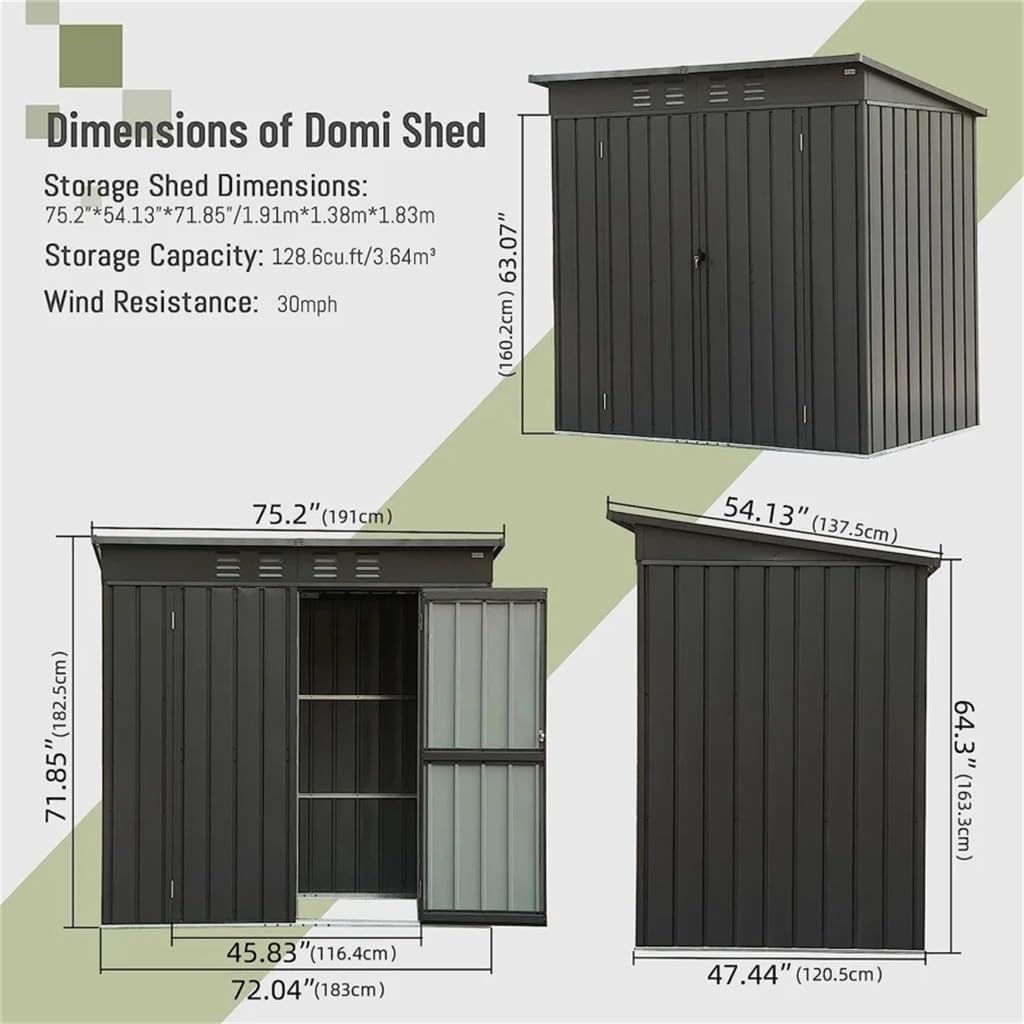 DCOT Backyard Storage Shed Galvanized Steel Frame Outdoor Garden Shed Metal Utility Tool with Latches and Lockable Door