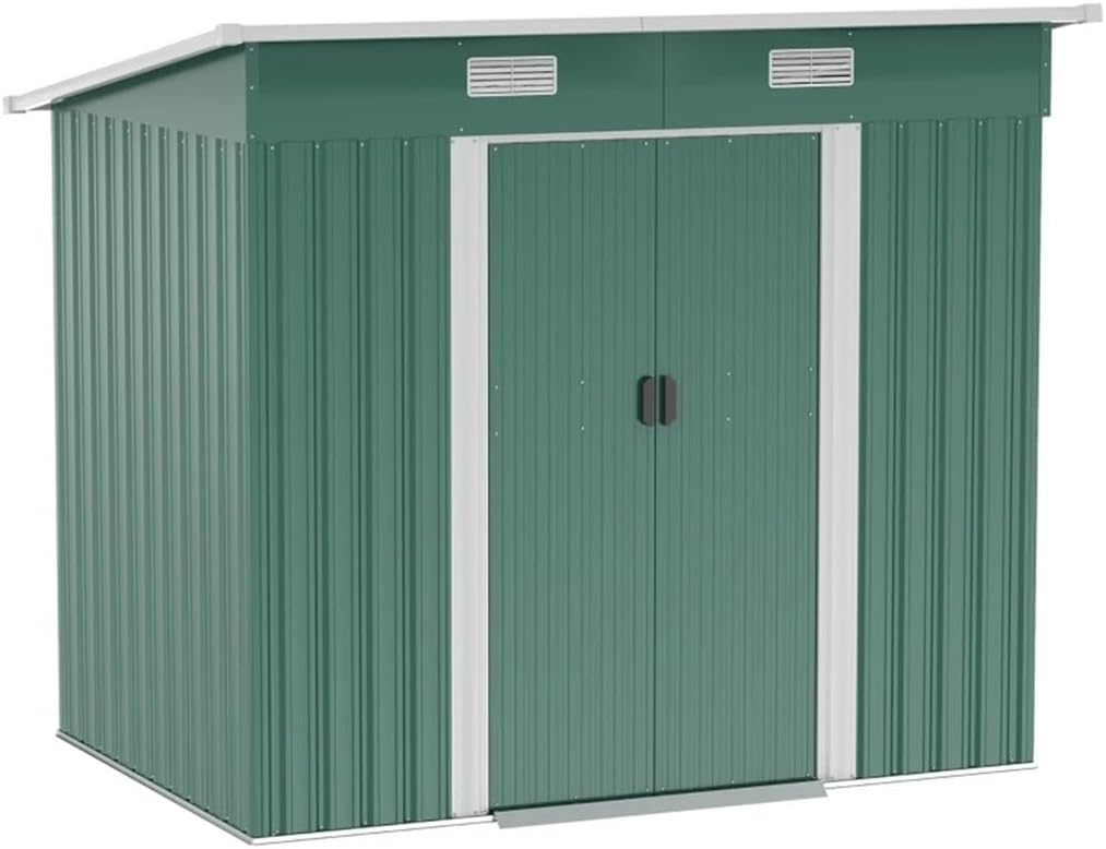 DCOT Dark Green 7 X 4 Metal Outdoor Storage Shed Garden Lockable Shed Tool Utility Storage Unit for Outdoor Backyard Gardens