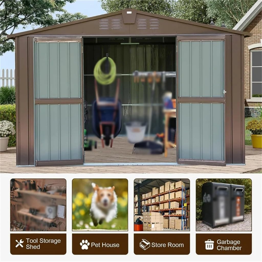 DCOT Outdoor Storage Shed 10x8, Metal Tool Sheds Storage House Double Door,Large Bike Shed Waterproof