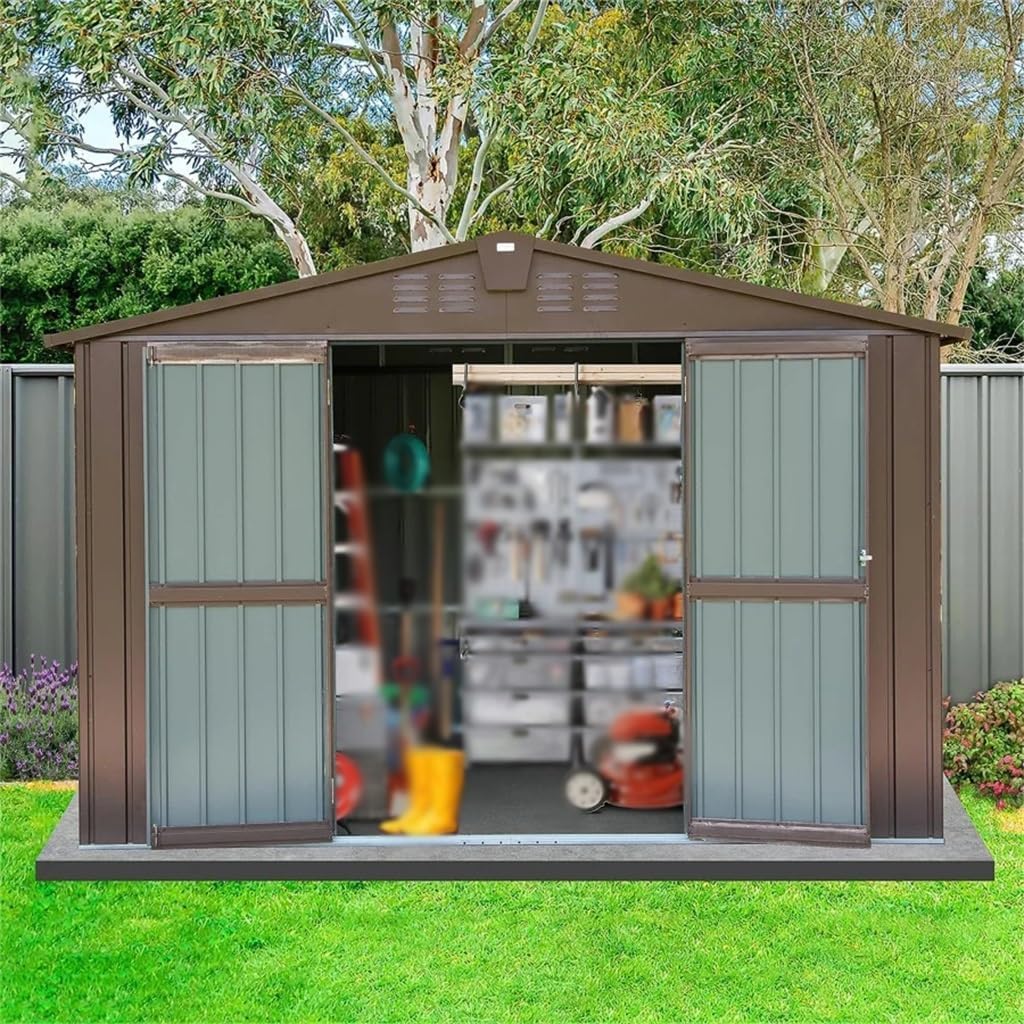 DCOT Outdoor Storage Shed 10x8, Metal Tool Sheds Storage House Double Door,Large Bike Shed Waterproof