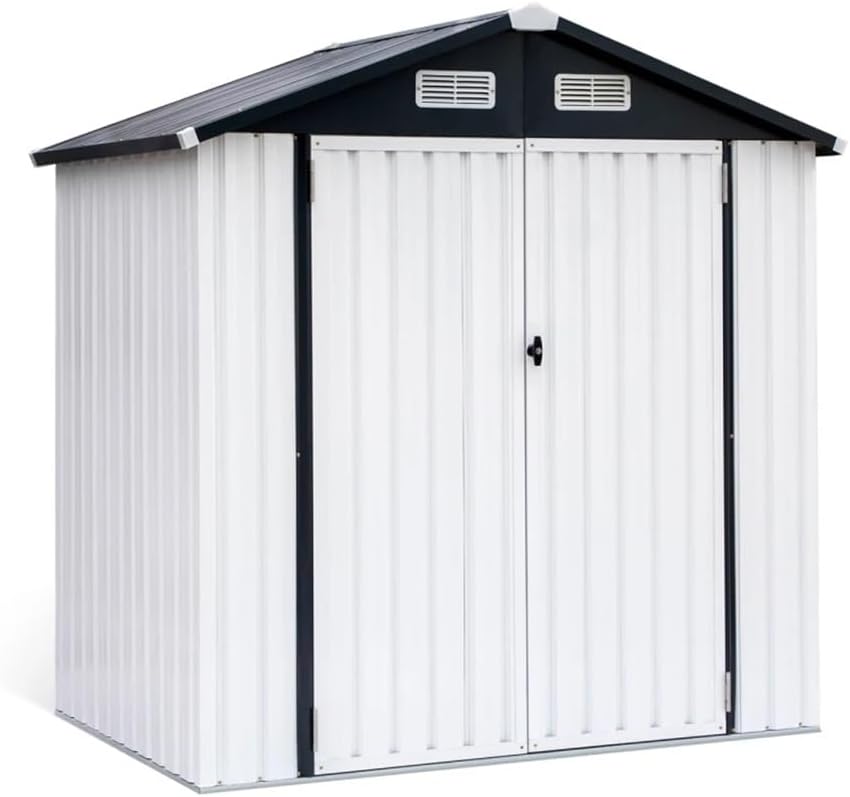 DCOT Outdoor Storage Shed, 6x4 Ft Metal Sheds  Outdoor Storage Garden Tool Bike Shed with Lockable Door